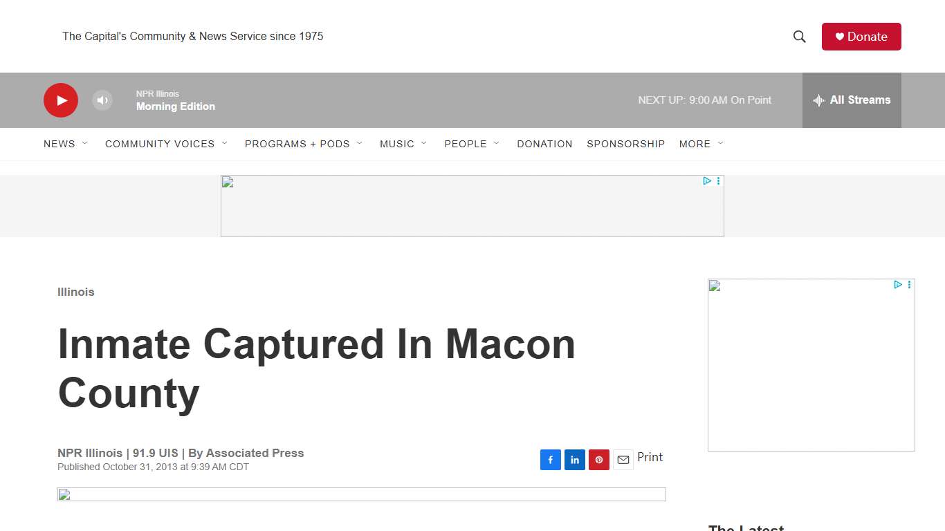 Inmate Captured In Macon County | NPR Illinois